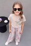 Girl's Floral Detailed T-Shirt and Pants Set - 3