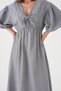 100% Cotton V-Neck Muslin Fabric Elastic Waist Rope Detailed Short Sleeve Dress Mg-2025 - 3
