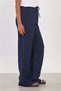Women's Elastic Waist Crinkle Loose Trousers - Navy Blue - 3