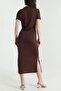 Women's Brown Modal Slit Dress - 4