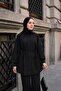 Women's Self-Patterned Waist Tie Embossed Detail Shirt Black - 3