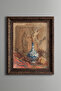 Still Life with Chinese Vase and Dried Sunflowers - Vintage Patterned Painting - Thick Model