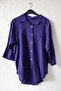 Purple Shirt Collar 3/4 Sleeve Buttoned Pocket Embroidered Casual Cotton Woven Shirt 75 60 - 2