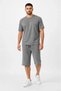 Men's two-piece set: double-knit crew neck t-shirt and knee-length shorts with pockets - smoke gray - 3
