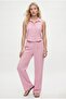Women's Alfie Zero Sleeve Shirt Elastic Waist Pants Woven Pink Bottom Top Set - 3