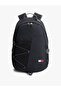 Men's Logo Flag Label Mesh Front Compartment Zippered Black Backpack