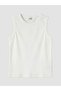 Lcw Kids White Crew Neck Ribbed Girls' Undershirt