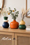 Orange Blue Green Vase Set of 3 - 16 cm Ceramic Look Geometric Decorative Vase