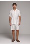 Regular Fit Stand Collar Striped Men's White Short Sleeve Shirt - 3