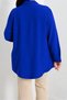 Women's Plus Size Cobalt blue Solid Color Woven Viscose Shirt with Sleeves and Side Folds - 4