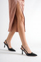 Women's Mirror Black Pointed Toe Heeled Shoes - 5