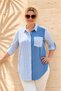 Women's Plus Size Striped and Denim Fabric Block Pocket Epaulette Detail Oval Cut Woven Tunic Shirt - 6