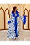 Special Design Feather Detailed 2-Piece Long Dressing Gown Full Satin