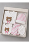 Textured Teddy Bear Detailed Cotton Striped 5-Piece Boxed Newborn Hospital Discharge Set 0-3 Months