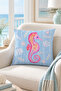Seahorse Coral Patterned Decorative Throw Pillow Cover Blue Pink Marine Decor 43X43 cm - 5