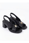 Genuine Leather Black Heeled Women's Sandals - 7