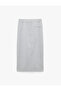 Slit Detailed Pocketed Viscose Blend Belted Midi Pencil Skirt - 5