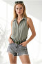 Women's Khaki Backless Linen Shirt Gml-19001456 - 3