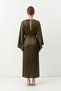 Khaki Bat Sleeve Slit Satin Midi Dress 252767 - 3