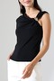 Asymmetrical Collar Sandy Blouse with Metal Accessories - 6