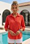 Pomegranate Flower Shirt Collar 3/4 Sleeve Buttoned Embroidered Casual Cotton Woven Shirt 70 64 - 4