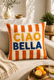 Ays Home Ciao Bella Italian Patterned Orange Green Home Garden 4-Piece Throw Pillow Cover Set (Double-Sided Printed) - 4