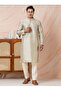 Mens Beige Self Design Jacquard Silk Kurta Set - 6