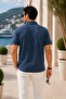 Men's Smoke Blue Polo Collar Embroidered Pique T-Shirt - 5