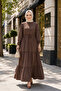 Women's Buttoned Lace Detailed Waist Tie Ayrobin Brown Dress - 4