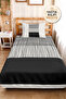 Black Geometric Youth Room Single Pique Set - Modern Striped 160X220 cm Quilted Bedspread