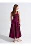 90941 Square Neck Strap Midi Dress-Burgundy - 2