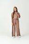 Top Front Half Zippered Streetwise Style Boston Printed Side Embellished Girls' Tracksuit Set