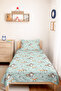 Forest Animals Mint Children's Room Single Pique Set-Pastel Deer Fox 160X220 cm Bedspread - 5
