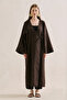 Linen Design Tie-Up Kimono Dark Brown - 4