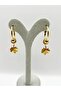 Steel Gold Stone Dangle Leaf Hoop Earrings - 3