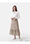 Beige Floral Pleated Skirt with Elastic Waist - 8