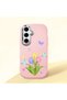Samsung Galaxy S25 Compatible Case Camera Protector Pink Silicone Couple Phone Case with Floral Pattern