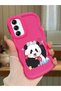 Samsung Galaxy A14 Compatible Case Camera Protector Red Silicone Couple Phone Case Panda Pattern