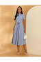 Women Blue Schiffly Belted Dress