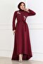 Embroidery detailed dress burgundy 6119