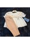 Girl's Scallop Collar Blouse & Pants 2-Piece Set - 100% Natural Cotton - Ecru - 8