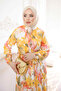 Yellow Half-Buttoned Layered Dress with Elastic Sleeves - 3