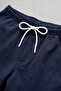 Cotton Navy Blue Textured Fabric Comfortable Fit Drawstring Waist Men's Shorts Knitted Casual Basic Regular Fit Pockets Regular Waist Stretchy Bermuda Slim Soft Touch - 4