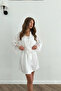 Silky Satin Short Dressing Gown with Lace Trim on the Sleeves - 5