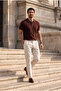 Newman Regular Fit Buttoned Polo Collar Viscose Knitwear Men's T-Shirt - Brown - 4