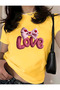 تي شيرت قطني كبير الحجم مطبوع عليه Love Bowknot