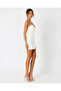 Women's White Thin Straps Corset-Look Slit Mini Crepe Dress with Breast Cups - 3
