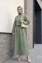 Single Button Embroidered Skirt Linen Look Suit -Khaki - 4