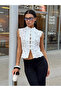 Women's White Stand Collar Lace Chinese Button Bohemian Vest Crop Blouse - 7