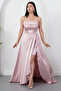 Strapless Neckline Rhinestone Straps Ruffle Satin Dress Drp582 - 4